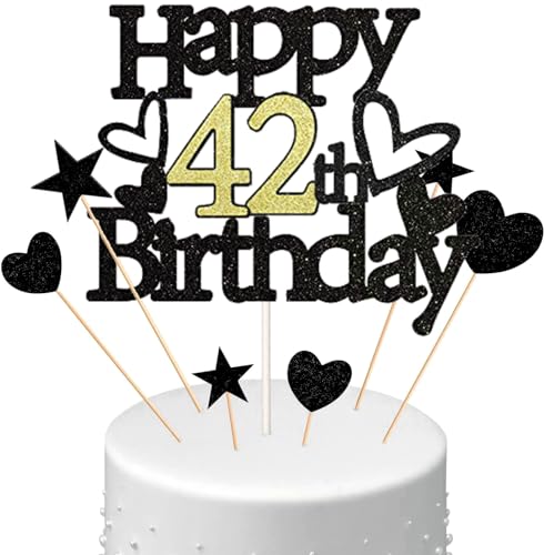 Conruich Happy 42th Birthday Tortendeko Geburtstag Mann, Schwarz Kuchendeko 42. Geburtstag Frau, Glitzer Kuchen Topper 42. Geburtstag Ballons Konfetti für Geburtstagstorte Deko 42 Jahre Frauen Männer Conruich Happy 42th Birthday Tortendeko Geburtstag Mann, Schwarz Kuchendeko 42. Geburtstag Frau, Glitzer Kuchen Topper 42. Geburtstag Ballons Konfetti für Geburtstagstorte Deko 42 Jahre Frauen Männer von Conruich