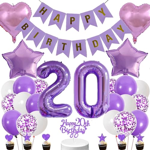 Conruich Lila Luftballons 20. Geburtstag Dekoration, Geburtstagsdeko 20 Jahre Mädchen Tortendeko 20 Geburtstag Mädchen, Deko 20. Geburtstag Mädchen, Happy Birthday Banner Deko 20 Geburtstag Mädchen Conruich Lila Luftballons 20. Geburtstag Dekoration, Geburtstagsdeko 20 Jahre Mädchen Tortendeko 20 Geburtstag Mädchen, Deko 20. Geburtstag Mädchen, Happy Birthday Banner Deko 20 Geburtstag Mädchen von Conruich