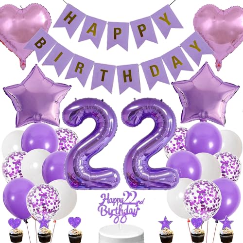 Conruich Lila Luftballons 22. Geburtstag Dekoration, Geburtstagsdeko 22 Jahre Mädchen Tortendeko 22 Geburtstag Mädchen, Deko 22. Geburtstag Mädchen, Happy Birthday Banner Deko 22 Geburtstag Mädchen Conruich Lila Luftballons 22. Geburtstag Dekoration, Geburtstagsdeko 22 Jahre Mädchen Tortendeko 22 Geburtstag Mädchen, Deko 22. Geburtstag Mädchen, Happy Birthday Banner Deko 22 Geburtstag Mädchen von Conruich