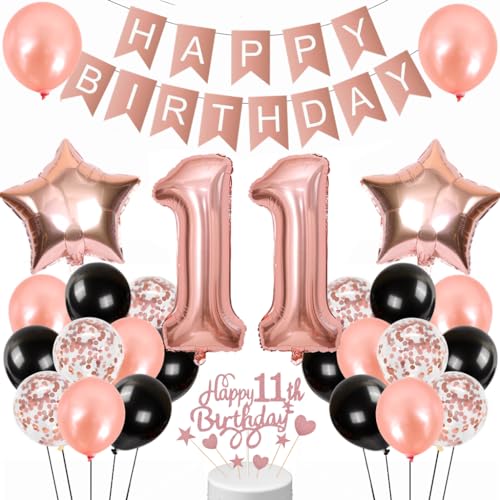 Conruich Luftballon 11. Geburtstag Deko für Mädchen, Rosegold Tortendeko, Happy Birthday Banner für Kinder Party Dekoration Conruich Luftballon 11. Geburtstag Deko für Mädchen, Rosegold Tortendeko, Happy Birthday Banner für Kinder Party Dekoration von Conruich