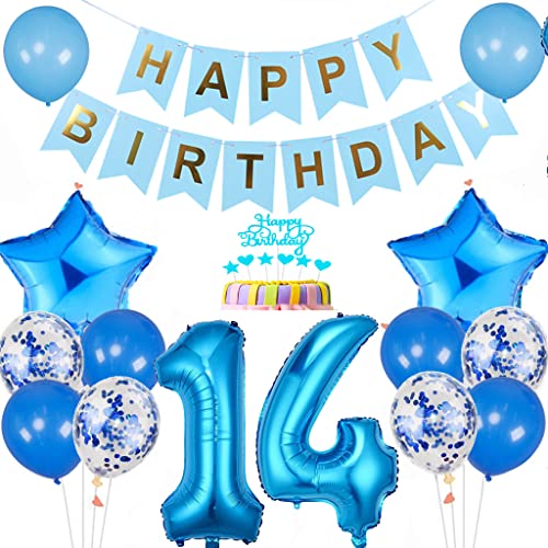 Conruich Luftballon 14. Geburtstag Dekoration, Geburtstagsdeko 14 Jahre Junge, Tortendeko Geburtstag 14 Jahre Junge, Blau 14. Geburtstag Deko, Happy Birthday Banner für 14. Geburtstag Party Deko Conruich Luftballon 14. Geburtstag Dekoration, Geburtstagsdeko 14 Jahre Junge, Tortendeko Geburtstag 14 Jahre Junge, Blau 14. Geburtstag Deko, Happy Birthday Banner für 14. Geburtstag Party Deko von Conruich
