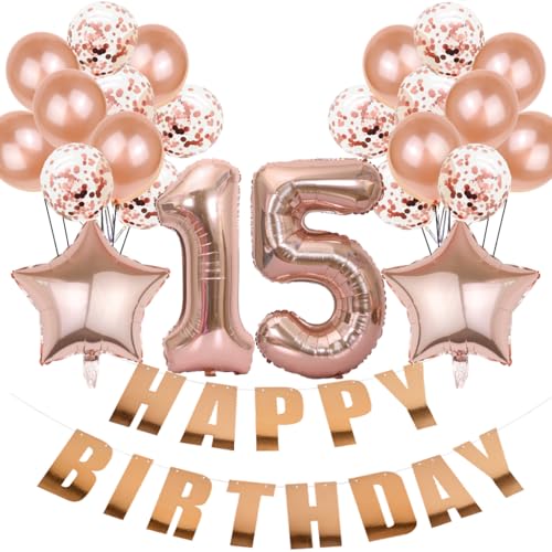 Conruich Luftballon 15. Geburtstag Deko, Roségold Geburtstagsdeko 15 Jahre Mädchen, Folienballon Happy 15th Birthday Deko 15 Jahre Mädchen, Happy Birthday Banner für 15. Geburtstag Party Dekoration Conruich Luftballon 15. Geburtstag Deko, Roségold Geburtstagsdeko 15 Jahre Mädchen, Folienballon Happy 15th Birthday Deko 15 Jahre Mädchen, Happy Birthday Banner für 15. Geburtstag Party Dekoration von Conruich