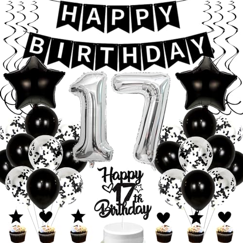 Conruich Luftballons 17. Geburtstag Dekoration, Schwarz Tortendeko Geburtstag 17 Jahre Junge, Folienballon Zahl 17 Silber, Deko 17. Geburtstag Mädchen, Geburtstagsdeko 17 Jahre Jungen Mädchen Conruich Luftballons 17. Geburtstag Dekoration, Schwarz Tortendeko Geburtstag 17 Jahre Junge, Folienballon Zahl 17 Silber, Deko 17. Geburtstag Mädchen, Geburtstagsdeko 17 Jahre Jungen Mädchen von Conruich