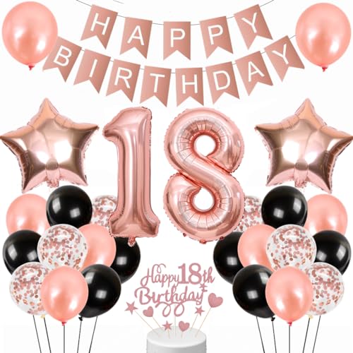 Conruich Luftballon 18. Geburtstag Deko, Rosegold Tortendeko für Mädchen, Happy Birthday Banner für Kinder Party Dekoration Conruich Luftballon 18. Geburtstag Deko, Rosegold Tortendeko für Mädchen, Happy Birthday Banner für Kinder Party Dekoration von Conruich