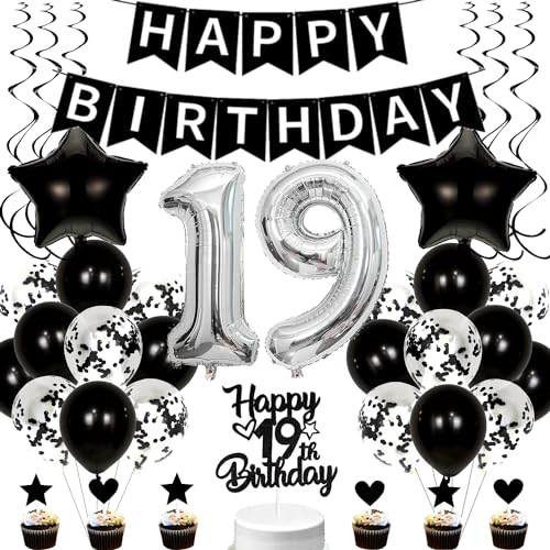 Conruich Luftballons 19. Geburtstag Dekoration, Schwarz Tortendeko Geburtstag 19 Jahre Junge, Folienballon Zahl 19 Silber, Deko 19. Geburtstag Mädchen, Geburtstagsdeko 19 Jahre Jungen Mädchen Conruich Luftballons 19. Geburtstag Dekoration, Schwarz Tortendeko Geburtstag 19 Jahre Junge, Folienballon Zahl 19 Silber, Deko 19. Geburtstag Mädchen, Geburtstagsdeko 19 Jahre Jungen Mädchen von Conruich
