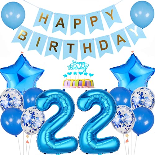 Conruich Luftballon 22. Geburtstag Dekoration, Geburtstagsdeko 22 Jahre Mann Frau, Tortendeko Geburtstag 22 Jahre Männer, Blau 22. Geburtstag Deko, Happy Birthday Banner für 22. Geburtstag Party Deko Conruich Luftballon 22. Geburtstag Dekoration, Geburtstagsdeko 22 Jahre Mann Frau, Tortendeko Geburtstag 22 Jahre Männer, Blau 22. Geburtstag Deko, Happy Birthday Banner für 22. Geburtstag Party Deko von Conruich