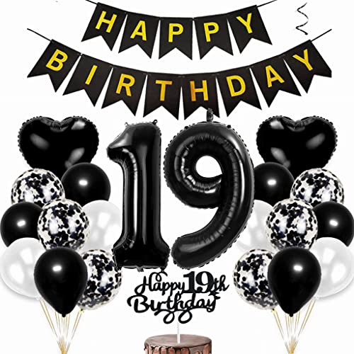 Conruich Luftballon 29. Geburtstag Deko, Geburtstagsdeko 19 Jahre Junge, Tortendeko Geburtstag 19 Jahre Mädchen, Folienballon Zahl 19 Schwarz, Happy Birthday Banner für 19 Jahr Geburtstag Party Deko Conruich Luftballon 29. Geburtstag Deko, Geburtstagsdeko 19 Jahre Junge, Tortendeko Geburtstag 19 Jahre Mädchen, Folienballon Zahl 19 Schwarz, Happy Birthday Banner für 19 Jahr Geburtstag Party Deko von Conruich