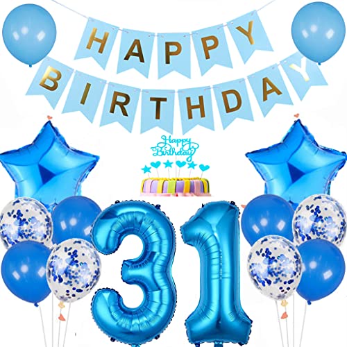 Conruich Luftballon 31. Geburtstag Dekoration, Geburtstagsdeko 31 Jahre Mann Frau, Tortendeko Geburtstag 31 Jahre Männer, Blau 31. Geburtstag Deko, Happy Birthday Banner für 31. Geburtstag Party Deko Conruich Luftballon 31. Geburtstag Dekoration, Geburtstagsdeko 31 Jahre Mann Frau, Tortendeko Geburtstag 31 Jahre Männer, Blau 31. Geburtstag Deko, Happy Birthday Banner für 31. Geburtstag Party Deko von Conruich