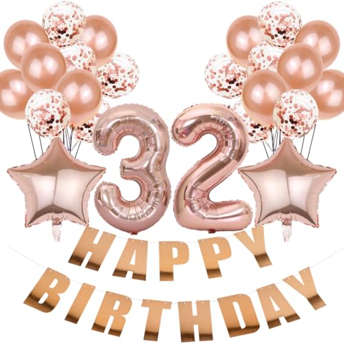 Conruich Luftballon 32. Geburtstag Deko, Roségold Geburtstagsdeko 32 Jahre Frau, Folienballon Happy 32th Birthday Deko 32 Jahre Frau, Happy Birthday Banner für 32. Geburtstag Frauen Party Dekoration Conruich Luftballon 32. Geburtstag Deko, Roségold Geburtstagsdeko 32 Jahre Frau, Folienballon Happy 32th Birthday Deko 32 Jahre Frau, Happy Birthday Banner für 32. Geburtstag Frauen Party Dekoration von Conruich