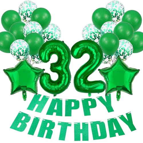 Conruich Luftballon 32. Geburtstag Deko Frau, Grün 32. Geburtstag Dekoration, Folienballon 32 Geburtstag Frauen Dekoration, Happy Birthday Banner für 32. Geburtstag Manner Frauen Party Dekoration Conruich Luftballon 32. Geburtstag Deko Frau, Grün 32. Geburtstag Dekoration, Folienballon 32 Geburtstag Frauen Dekoration, Happy Birthday Banner für 32. Geburtstag Manner Frauen Party Dekoration von Conruich
