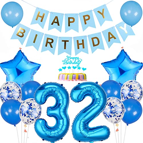 Conruich Luftballon 32. Geburtstag Dekoration, Geburtstagsdeko 32 Jahre Mann Frau, Tortendeko Geburtstag 32 Jahre Männer, Blau 32. Geburtstag Deko, Happy Birthday Banner für 32. Geburtstag Party Deko Conruich Luftballon 32. Geburtstag Dekoration, Geburtstagsdeko 32 Jahre Mann Frau, Tortendeko Geburtstag 32 Jahre Männer, Blau 32. Geburtstag Deko, Happy Birthday Banner für 32. Geburtstag Party Deko von Conruich