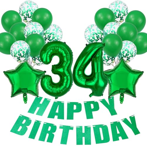 Conruich Luftballon 34. Geburtstag Deko Frau, Grün 34. Geburtstag Dekoration, Folienballon 34 Geburtstag Frauen Dekoration, Happy Birthday Banner für 34. Geburtstag Manner Frauen Party Dekoration Conruich Luftballon 34. Geburtstag Deko Frau, Grün 34. Geburtstag Dekoration, Folienballon 34 Geburtstag Frauen Dekoration, Happy Birthday Banner für 34. Geburtstag Manner Frauen Party Dekoration von Conruich