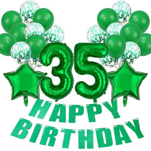 Conruich Luftballon 35. Geburtstag Deko Frau, Grün 35. Geburtstag Dekoration, Folienballon 35 Geburtstag Frauen Dekoration, Happy Birthday Banner für 35. Geburtstag Manner Frauen Party Dekoration Conruich Luftballon 35. Geburtstag Deko Frau, Grün 35. Geburtstag Dekoration, Folienballon 35 Geburtstag Frauen Dekoration, Happy Birthday Banner für 35. Geburtstag Manner Frauen Party Dekoration von Conruich