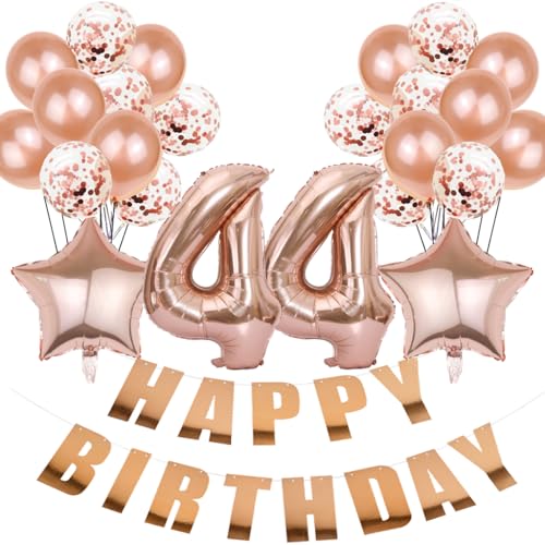 Conruich Luftballon 44. Geburtstag Deko, Roségold Geburtstagsdeko 44 Jahre Frau, Folienballon Happy 44th Birthday Deko 44 Jahre Frau, Happy Birthday Banner für 44. Geburtstag Frauen Party Dekoration von Conruich