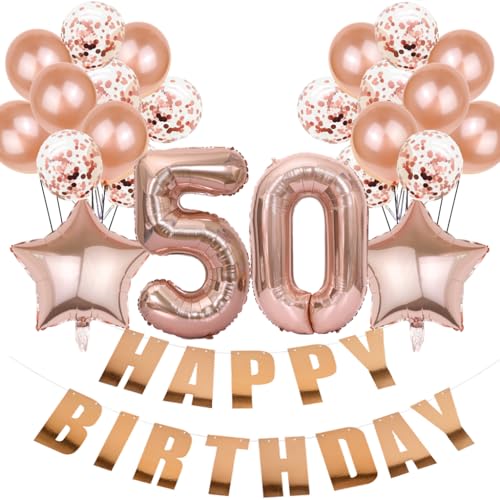 Conruich Luftballon 50. Geburtstag Deko, Roségold Geburtstagsdeko 50 Jahre Frau, Folienballon Happy 50th Birthday Deko 50 Jahre Frau, Happy Birthday Banner für 50. Geburtstag Frauen Party Dekoration Conruich Luftballon 50. Geburtstag Deko, Roségold Geburtstagsdeko 50 Jahre Frau, Folienballon Happy 50th Birthday Deko 50 Jahre Frau, Happy Birthday Banner für 50. Geburtstag Frauen Party Dekoration von Conruich
