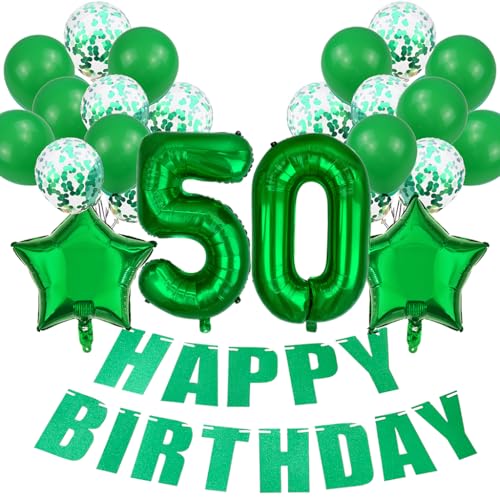 Conruich Luftballon 50. Geburtstag Deko Frau, Grün 50. Geburtstag Dekoration, Folienballon 50 Geburtstag Frauen Dekoration, Happy Birthday Banner für 50. Geburtstag Manner Frauen Party Dekoration von Conruich