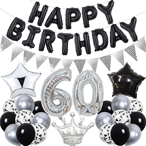 Conruich Luftballon 60. Geburtstag Dekoration Set, Schwarz Silber Geburtstagsdeko 60 Jahr Frau Mann, Folienballons Zahl 60, Helium Ballon Happy Birthday Girlande für 60. Geburtstag Party Deko Conruich Luftballon 60. Geburtstag Dekoration Set, Schwarz Silber Geburtstagsdeko 60 Jahr Frau Mann, Folienballons Zahl 60, Helium Ballon Happy Birthday Girlande für 60. Geburtstag Party Deko von Conruich