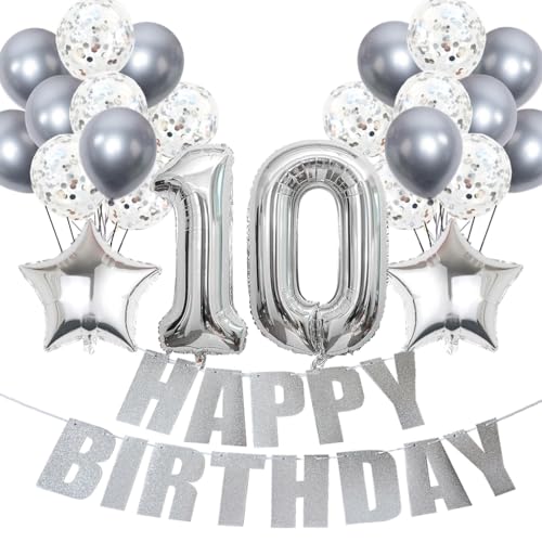 Conruich Luftballons 10. Geburtstag Dekoration, Silber Ballon Happy 10th Birthday DekoDeko 10 Jahre Mädchen, Folienballon Zahl 10 Silber, Deko 10. Geburtstag Mädchen, Geburtstagsdeko 10 Jahr Mädchen Conruich Luftballons 10. Geburtstag Dekoration, Silber Ballon Happy 10th Birthday DekoDeko 10 Jahre Mädchen, Folienballon Zahl 10 Silber, Deko 10. Geburtstag Mädchen, Geburtstagsdeko 10 Jahr Mädchen von Conruich