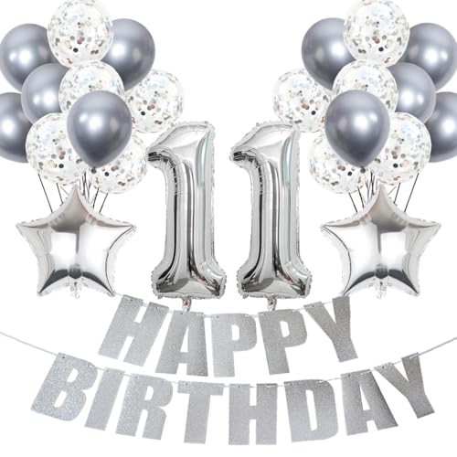 Conruich Luftballons 11. Geburtstag Dekoration, Silber Ballon Happy 11th Birthday DekoDeko 11 Jahre Mädchen, Folienballon Zahl 11 Silber, Deko 11. Geburtstag Mädchen, Geburtstagsdeko 11 Jahr Mädchen Conruich Luftballons 11. Geburtstag Dekoration, Silber Ballon Happy 11th Birthday DekoDeko 11 Jahre Mädchen, Folienballon Zahl 11 Silber, Deko 11. Geburtstag Mädchen, Geburtstagsdeko 11 Jahr Mädchen von Conruich