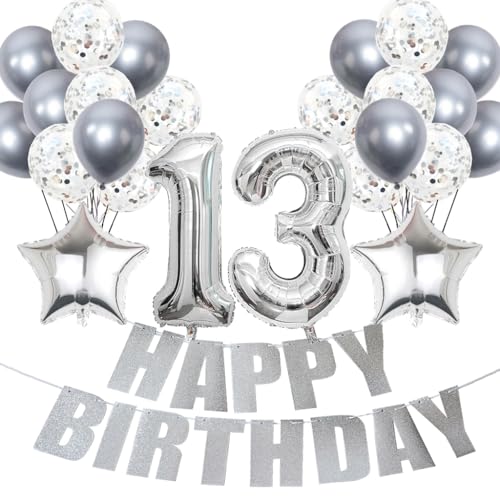 Conruich Luftballons 13. Geburtstag Dekoration, Silber Ballon Happy 13th Birthday DekoDeko 13 Jahre Mädchen, Folienballon Zahl 13 Silber, Deko 13. Geburtstag Mädchen, Geburtstagsdeko 13 Jahr Mädchen Conruich Luftballons 13. Geburtstag Dekoration, Silber Ballon Happy 13th Birthday DekoDeko 13 Jahre Mädchen, Folienballon Zahl 13 Silber, Deko 13. Geburtstag Mädchen, Geburtstagsdeko 13 Jahr Mädchen von Conruich