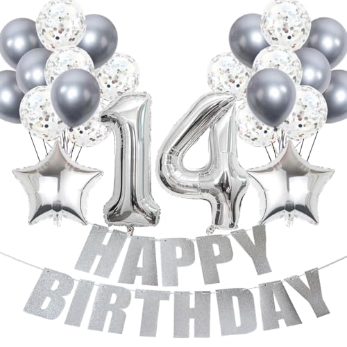 Conruich Luftballons 14. Geburtstag Dekoration, Silber Ballon Happy 14th Birthday DekoDeko 14 Jahre Mädchen, Folienballon Zahl 14 Silber, Deko 14. Geburtstag Mädchen, Geburtstagsdeko 14 Jahr Mädchen Conruich Luftballons 14. Geburtstag Dekoration, Silber Ballon Happy 14th Birthday DekoDeko 14 Jahre Mädchen, Folienballon Zahl 14 Silber, Deko 14. Geburtstag Mädchen, Geburtstagsdeko 14 Jahr Mädchen von Conruich