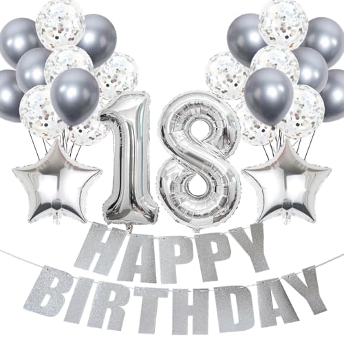 Conruich Luftballons 18. Geburtstag Dekoration, Silber Ballon Happy 18th Birthday DekoDeko 18 Jahre Mädchen, Folienballon Zahl 18 Silber, Deko 18. Geburtstag Mädchen, Geburtstagsdeko 18 Jahr Mädchen Conruich Luftballons 18. Geburtstag Dekoration, Silber Ballon Happy 18th Birthday DekoDeko 18 Jahre Mädchen, Folienballon Zahl 18 Silber, Deko 18. Geburtstag Mädchen, Geburtstagsdeko 18 Jahr Mädchen von Conruich