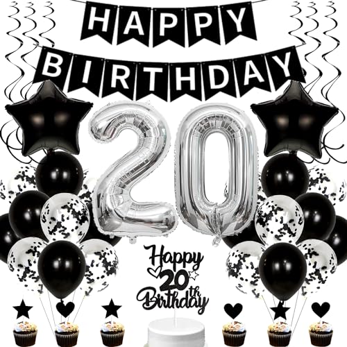 Conruich Luftballons 20. Geburtstag Dekoration, Schwarz Tortendeko Geburtstag 20 Jahre Mann, Folienballon Zahl 20 Silber, Deko 20. Geburtstag Frau, Geburtstagsdeko 20 Jahre Frauen Männer Conruich Luftballons 20. Geburtstag Dekoration, Schwarz Tortendeko Geburtstag 20 Jahre Mann, Folienballon Zahl 20 Silber, Deko 20. Geburtstag Frau, Geburtstagsdeko 20 Jahre Frauen Männer von Conruich