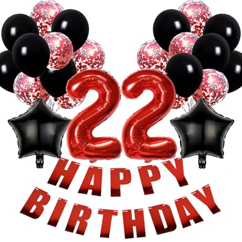 Conruich Luftballons 22. Geburtstag Dekoration, Geburtstagsdeko 22 Jahre Mann Frau, Folienballon 22 Geburtstag Dekoration, Happy Birthday Banner für 22. Geburtstag Frauen Männer Party Dekoration von Conruich