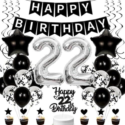 Conruich Luftballons 22. Geburtstag Dekoration, Schwarz Tortendeko Geburtstag 22 Jahre Mann, Folienballon Zahl 22 Silber, Deko 22. Geburtstag Frau, Geburtstagsdeko 22 Jahre Frauen Männer Conruich Luftballons 22. Geburtstag Dekoration, Schwarz Tortendeko Geburtstag 22 Jahre Mann, Folienballon Zahl 22 Silber, Deko 22. Geburtstag Frau, Geburtstagsdeko 22 Jahre Frauen Männer von Conruich