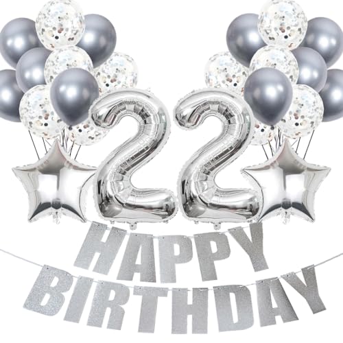 Conruich Luftballons 22. Geburtstag Dekoration, Silber Ballons Happy 22th Birthday DekoDeko 22 Jahre Frau, Folienballon Zahl 22 Silber, Deko 22. Geburtstag Frau, Geburtstagsdeko 22 Jahre Frauen Männer Conruich Luftballons 22. Geburtstag Dekoration, Silber Ballons Happy 22th Birthday DekoDeko 22 Jahre Frau, Folienballon Zahl 22 Silber, Deko 22. Geburtstag Frau, Geburtstagsdeko 22 Jahre Frauen Männer von Conruich