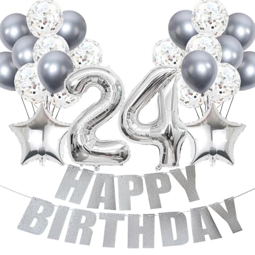 Conruich Luftballons 24. Geburtstag Dekoration, Silber Ballons Happy 24th Birthday DekoDeko 24 Jahre Frau, Folienballon Zahl 24 Silber, Deko 24. Geburtstag Frau, Geburtstagsdeko 24 Jahre Frauen Männer Conruich Luftballons 24. Geburtstag Dekoration, Silber Ballons Happy 24th Birthday DekoDeko 24 Jahre Frau, Folienballon Zahl 24 Silber, Deko 24. Geburtstag Frau, Geburtstagsdeko 24 Jahre Frauen Männer von Conruich