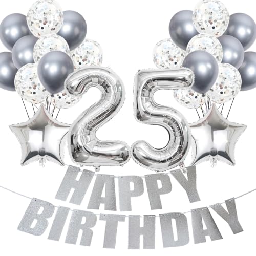 Conruich Luftballons 25. Geburtstag Dekoration, Silber Ballons Happy 25th Birthday DekoDeko 25 Jahre Frau, Folienballon Zahl 25 Silber, Deko 25. Geburtstag Frau, Geburtstagsdeko 25 Jahre Frauen Männer Conruich Luftballons 25. Geburtstag Dekoration, Silber Ballons Happy 25th Birthday DekoDeko 25 Jahre Frau, Folienballon Zahl 25 Silber, Deko 25. Geburtstag Frau, Geburtstagsdeko 25 Jahre Frauen Männer von Conruich