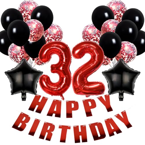 Conruich Luftballons 32. Geburtstag Dekoration, Geburtstagsdeko 32 Jahre Mann Frau, Folienballon 32 Geburtstag Dekoration, Happy Birthday Banner für 32. Geburtstag Frauen Männer Party Dekoration Conruich Luftballons 32. Geburtstag Dekoration, Geburtstagsdeko 32 Jahre Mann Frau, Folienballon 32 Geburtstag Dekoration, Happy Birthday Banner für 32. Geburtstag Frauen Männer Party Dekoration von Conruich