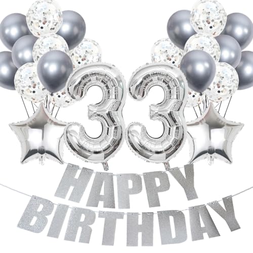 Conruich Luftballons 33. Geburtstag Dekoration, Silber Ballons Happy 33th Birthday DekoDeko 33 Jahre Frau, Folienballon Zahl 33 Silber, Deko 33. Geburtstag Frau, Geburtstagsdeko 33 Jahre Frauen Männer Conruich Luftballons 33. Geburtstag Dekoration, Silber Ballons Happy 33th Birthday DekoDeko 33 Jahre Frau, Folienballon Zahl 33 Silber, Deko 33. Geburtstag Frau, Geburtstagsdeko 33 Jahre Frauen Männer von Conruich