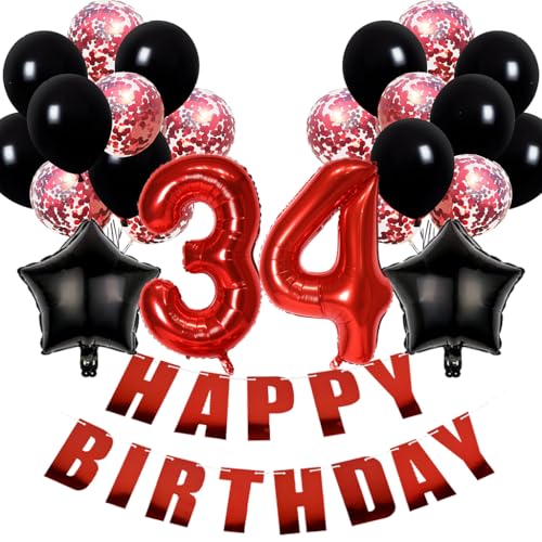 Conruich Luftballons 34. Geburtstag Dekoration, Geburtstagsdeko 34 Jahre Mann Frau, Folienballon 34 Geburtstag Dekoration, Happy Birthday Banner für 34. Geburtstag Frauen Männer Party Dekoration Conruich Luftballons 34. Geburtstag Dekoration, Geburtstagsdeko 34 Jahre Mann Frau, Folienballon 34 Geburtstag Dekoration, Happy Birthday Banner für 34. Geburtstag Frauen Männer Party Dekoration von Conruich