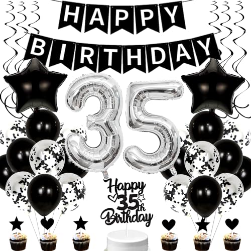 Conruich Luftballons 35. Geburtstag Dekoration - Schwarz Tortendeko für Mann, Folienballon Zahl 35 Silber, Deko für Frau, 35 Jahre Frauen Männer Conruich Luftballons 35. Geburtstag Dekoration - Schwarz Tortendeko für Mann, Folienballon Zahl 35 Silber, Deko für Frau, 35 Jahre Frauen Männer von Conruich