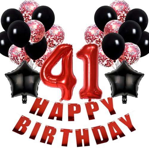 Conruich Luftballons 41. Geburtstag Dekoration, Geburtstagsdeko 41 Jahre Mann Frau, Folienballon 41 Geburtstag Dekoration, Happy Birthday Banner für 41. Geburtstag Frauen Männer Party Dekoration Conruich Luftballons 41. Geburtstag Dekoration, Geburtstagsdeko 41 Jahre Mann Frau, Folienballon 41 Geburtstag Dekoration, Happy Birthday Banner für 41. Geburtstag Frauen Männer Party Dekoration von Conruich