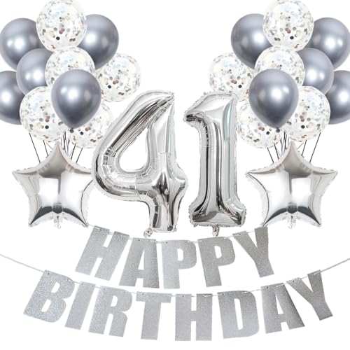 Conruich Luftballons 41. Geburtstag Dekoration, Silber Ballons Happy 41th Birthday DekoDeko 41 Jahre Frau, Folienballon Zahl 41 Silber, Deko 41. Geburtstag Frau, Geburtstagsdeko 41 Jahre Frauen Männer Conruich Luftballons 41. Geburtstag Dekoration, Silber Ballons Happy 41th Birthday DekoDeko 41 Jahre Frau, Folienballon Zahl 41 Silber, Deko 41. Geburtstag Frau, Geburtstagsdeko 41 Jahre Frauen Männer von Conruich