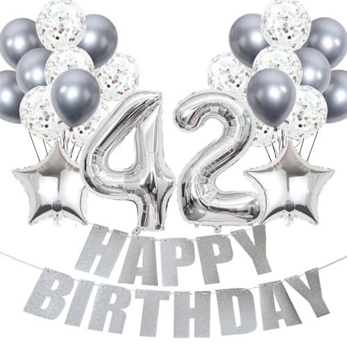 Conruich Luftballons 42. Geburtstag Dekoration, Silber Ballons Happy 42th Birthday DekoDeko 42 Jahre Frau, Folienballon Zahl 42 Silber, Deko 42. Geburtstag Frau, Geburtstagsdeko 42 Jahre Frauen Männer Conruich Luftballons 42. Geburtstag Dekoration, Silber Ballons Happy 42th Birthday DekoDeko 42 Jahre Frau, Folienballon Zahl 42 Silber, Deko 42. Geburtstag Frau, Geburtstagsdeko 42 Jahre Frauen Männer von Conruich