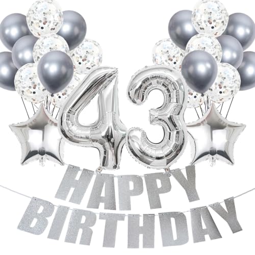 Conruich Luftballons 43. Geburtstag Dekoration, Silber Ballons Happy 43th Birthday DekoDeko 43 Jahre Frau, Folienballon Zahl 43 Silber, Deko 43. Geburtstag Frau, Geburtstagsdeko 43 Jahre Frauen Männer Conruich Luftballons 43. Geburtstag Dekoration, Silber Ballons Happy 43th Birthday DekoDeko 43 Jahre Frau, Folienballon Zahl 43 Silber, Deko 43. Geburtstag Frau, Geburtstagsdeko 43 Jahre Frauen Männer von Conruich