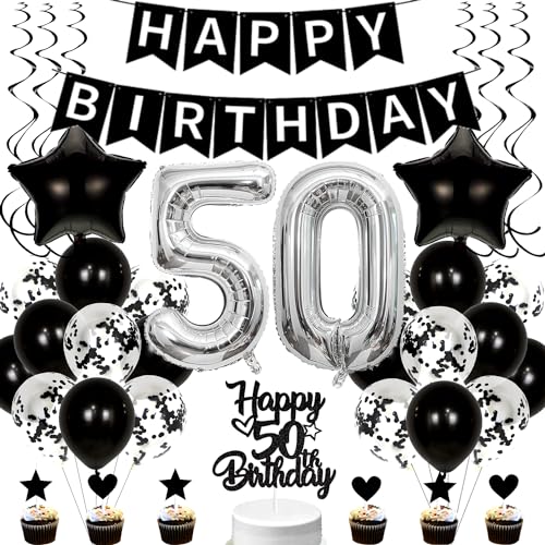 Conruich Luftballons 50. Geburtstag Dekoration, Schwarz Tortendeko Geburtstag 50 Jahre Mann, Folienballon Zahl 50 Silber, Deko 50. Geburtstag Frau, Geburtstagsdeko 50 Jahre Frauen Männer Conruich Luftballons 50. Geburtstag Dekoration, Schwarz Tortendeko Geburtstag 50 Jahre Mann, Folienballon Zahl 50 Silber, Deko 50. Geburtstag Frau, Geburtstagsdeko 50 Jahre Frauen Männer von Conruich