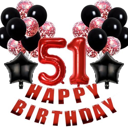 Conruich Luftballons 51. Geburtstag Dekoration, Geburtstagsdeko 51 Jahre Mann Frau, Folienballon 51 Geburtstag Dekoration, Happy Birthday Banner für 51. Geburtstag Frauen Männer Party Dekoration Conruich Luftballons 51. Geburtstag Dekoration, Geburtstagsdeko 51 Jahre Mann Frau, Folienballon 51 Geburtstag Dekoration, Happy Birthday Banner für 51. Geburtstag Frauen Männer Party Dekoration von Conruich