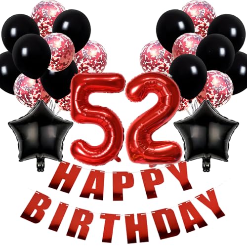 Conruich Luftballons 52. Geburtstag Dekoration, Geburtstagsdeko 52 Jahre Mann Frau, Folienballon 52 Geburtstag Dekoration, Happy Birthday Banner für 52. Geburtstag Frauen Männer Party Dekoration Conruich Luftballons 52. Geburtstag Dekoration, Geburtstagsdeko 52 Jahre Mann Frau, Folienballon 52 Geburtstag Dekoration, Happy Birthday Banner für 52. Geburtstag Frauen Männer Party Dekoration von Conruich