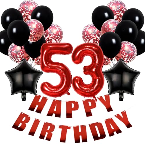 Conruich Luftballons 53. Geburtstag Dekoration, Geburtstagsdeko 53 Jahre Mann Frau, Folienballon 53 Geburtstag Dekoration, Happy Birthday Banner für 53. Geburtstag Frauen Männer Party Dekoration Conruich Luftballons 53. Geburtstag Dekoration, Geburtstagsdeko 53 Jahre Mann Frau, Folienballon 53 Geburtstag Dekoration, Happy Birthday Banner für 53. Geburtstag Frauen Männer Party Dekoration von Conruich