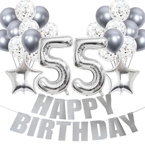 Conruich Luftballons 55. Geburtstag Dekoration, Silber Ballons Happy 55th Birthday DekoDeko 55 Jahre Frau, Folienballon Zahl 55 Silber, Deko 55. Geburtstag Frau, Geburtstagsdeko 55 Jahre Frauen Männer Conruich Luftballons 55. Geburtstag Dekoration, Silber Ballons Happy 55th Birthday DekoDeko 55 Jahre Frau, Folienballon Zahl 55 Silber, Deko 55. Geburtstag Frau, Geburtstagsdeko 55 Jahre Frauen Männer von Conruich
