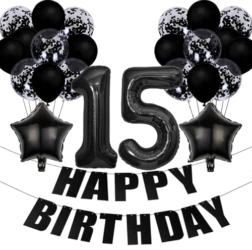 Conruich Schwarz 15. Geburtstag Dekoration Mädchen, Luftballon 15. Geburtstag Deko Mädchen, Folienballon Zahl 15 Schwarz, Deko 15 Geburtstag Mädchen Junge, Geburtstagsdeko 15 Jahre Mädchen Junge Conruich Schwarz 15. Geburtstag Dekoration Mädchen, Luftballon 15. Geburtstag Deko Mädchen, Folienballon Zahl 15 Schwarz, Deko 15 Geburtstag Mädchen Junge, Geburtstagsdeko 15 Jahre Mädchen Junge von Conruich