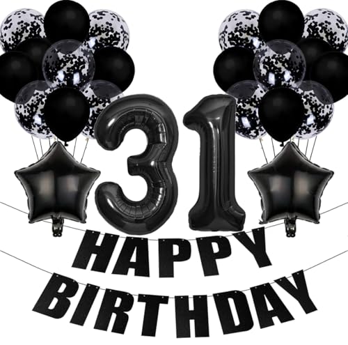 Conruich Schwarz 31. Geburtstag Dekoration Frauen, Luftballon 31. Geburtstag Deko Frau, Folienballon Zahl 31 Schwarz, Deko 31 Geburtstag Frauen, Geburtstagsdeko 31 Jahre Frauen Männer von Conruich