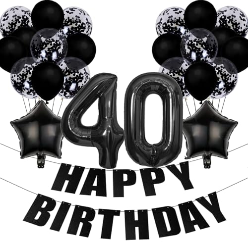 Conruich Schwarz 40. Geburtstag Dekoration Frauen, Luftballon 40. Geburtstag Deko Frau, Folienballon Zahl 40 Schwarz, Deko 40 Geburtstag Frauen, Geburtstagsdeko 40 Jahre Frauen Männer von Conruich