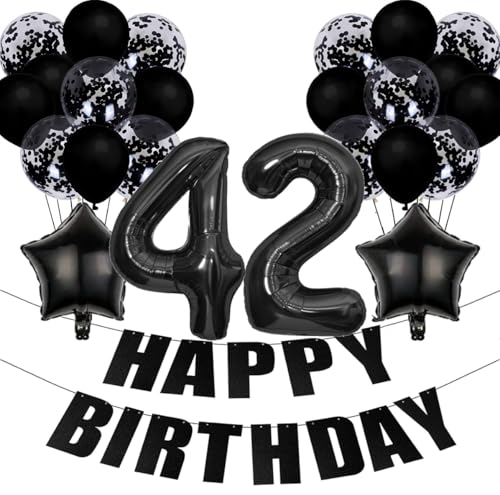 Conruich Schwarz 42. Geburtstag Dekoration Frauen, Luftballon 42. Geburtstag Deko Frau, Folienballon Zahl 42 Schwarz, Deko 42 Geburtstag Frauen, Geburtstagsdeko 42 Jahre Frauen Männer von Conruich