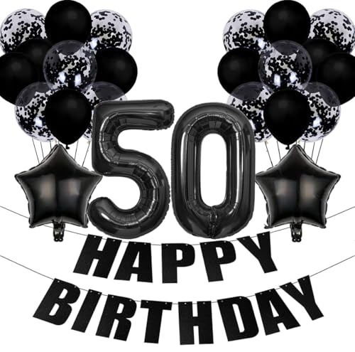 Conruich Schwarz 50. Geburtstag Dekoration Frauen, Luftballon 50. Geburtstag Deko Frau, Folienballon Zahl 50 Schwarz, Deko 50 Geburtstag Frauen, Geburtstagsdeko 50 Jahre Frauen Männer von Conruich